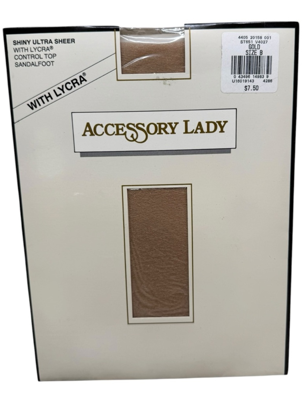 Vintage Accessory Lady Shiny Ultra Sheer Control Top Pantyhose Gold Size B